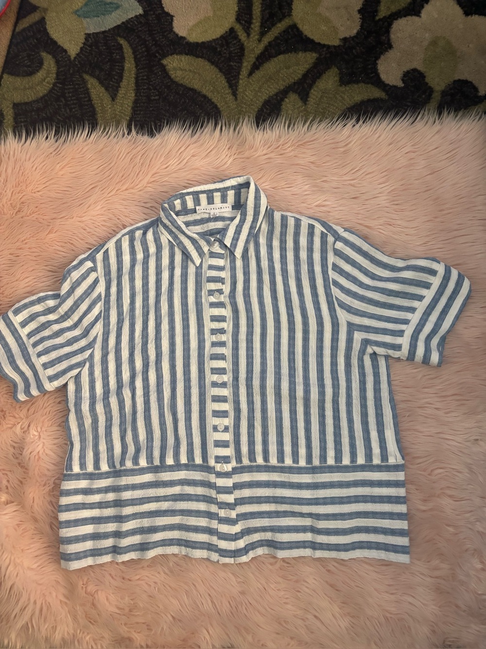 Short-Sleeve Blue & White Striped Button-Up Shirt